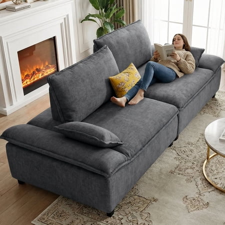 Advwin 114" Oversized Sectional Sofa, Luxury Sailboat Cloud Couch with Adjustable Backrest, Extra Deep Lounge Seating & Wide Arms for Modern Living Room, Dark Gray