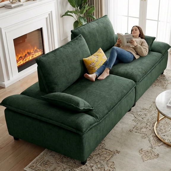 Advwin 114" Oversized Sectional Sofa, Luxury Sailboat Cloud Couch with Adjustable Backrest, Extra Deep Lounge Seating & Wide Arms for Modern Living Room, Dark Green