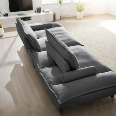 Advwin 114" Oversized Sailboat Loveseat Sofa Cloud Couch, Convertible Sofa Bed with Adjustable Depth, Extra Deep Seats & Wide Armrests for Living Room, Apartment, Office, Dark Gray
