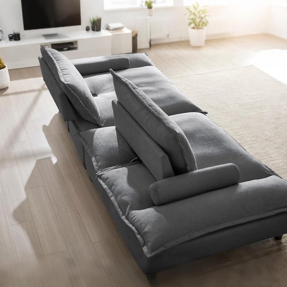 Advwin 114" Oversized Sectional Sofa, Luxury Sailboat Cloud Couch with Adjustable Depth, Convertible Sofa Bed with Extra Deep Seats & Wide Armrests for Living Room, Dark Gray