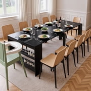 Advwin 118 Extendable Dining Table with Outlets & Storage, Folding Multipurpose Table for 2-12 People, Modern Wooden Table for Meetings, Weddings, Office, Party, Black