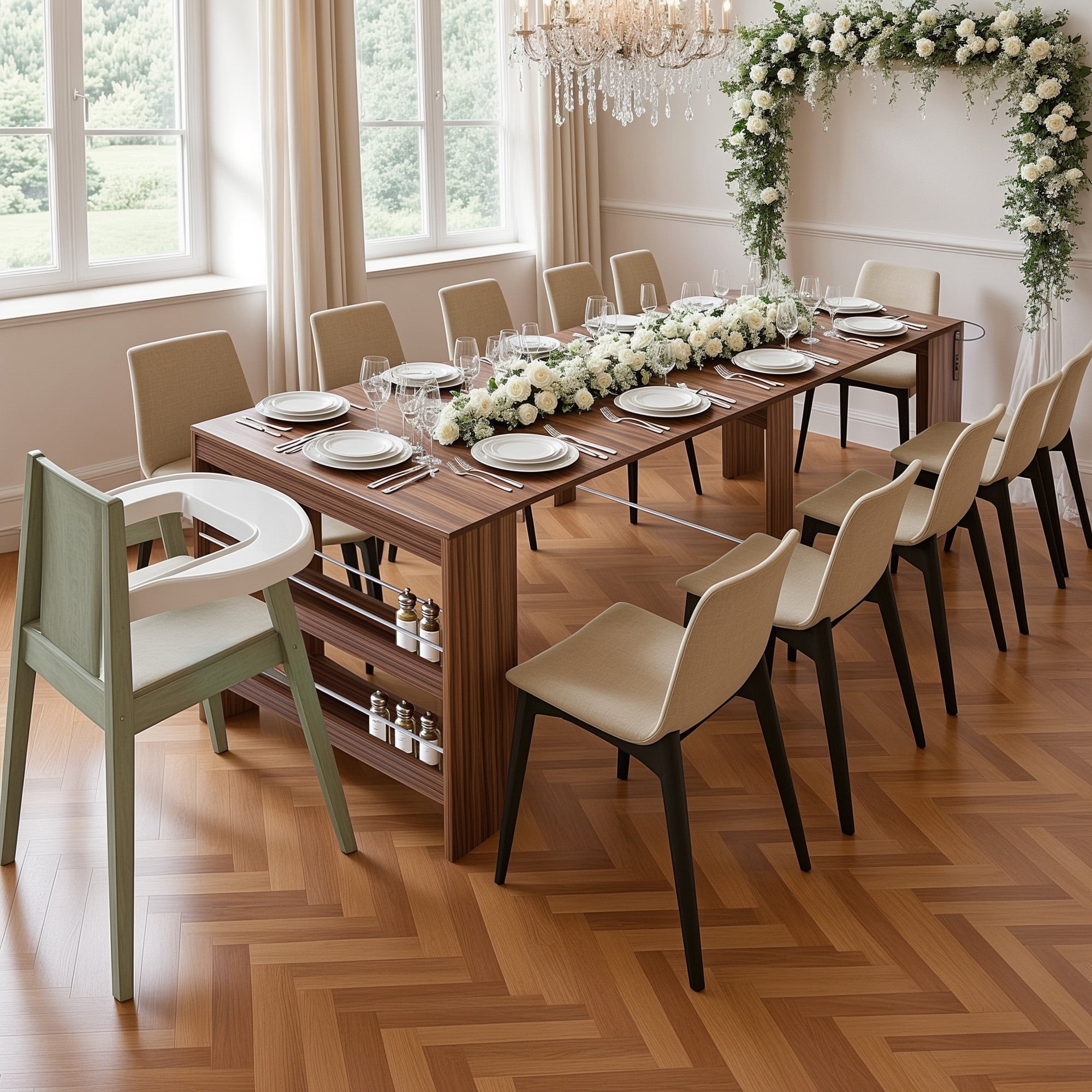 Advwin 118" Extendable Dining Table with Outlets & Storage, Folding ...