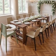 Advwin 118" Extendable Dining Table with Outlets & Storage, Folding Multipurpose Table for 2-12 People, Modern Wooden Table for Meetings, Weddings, Office, Party, Brown