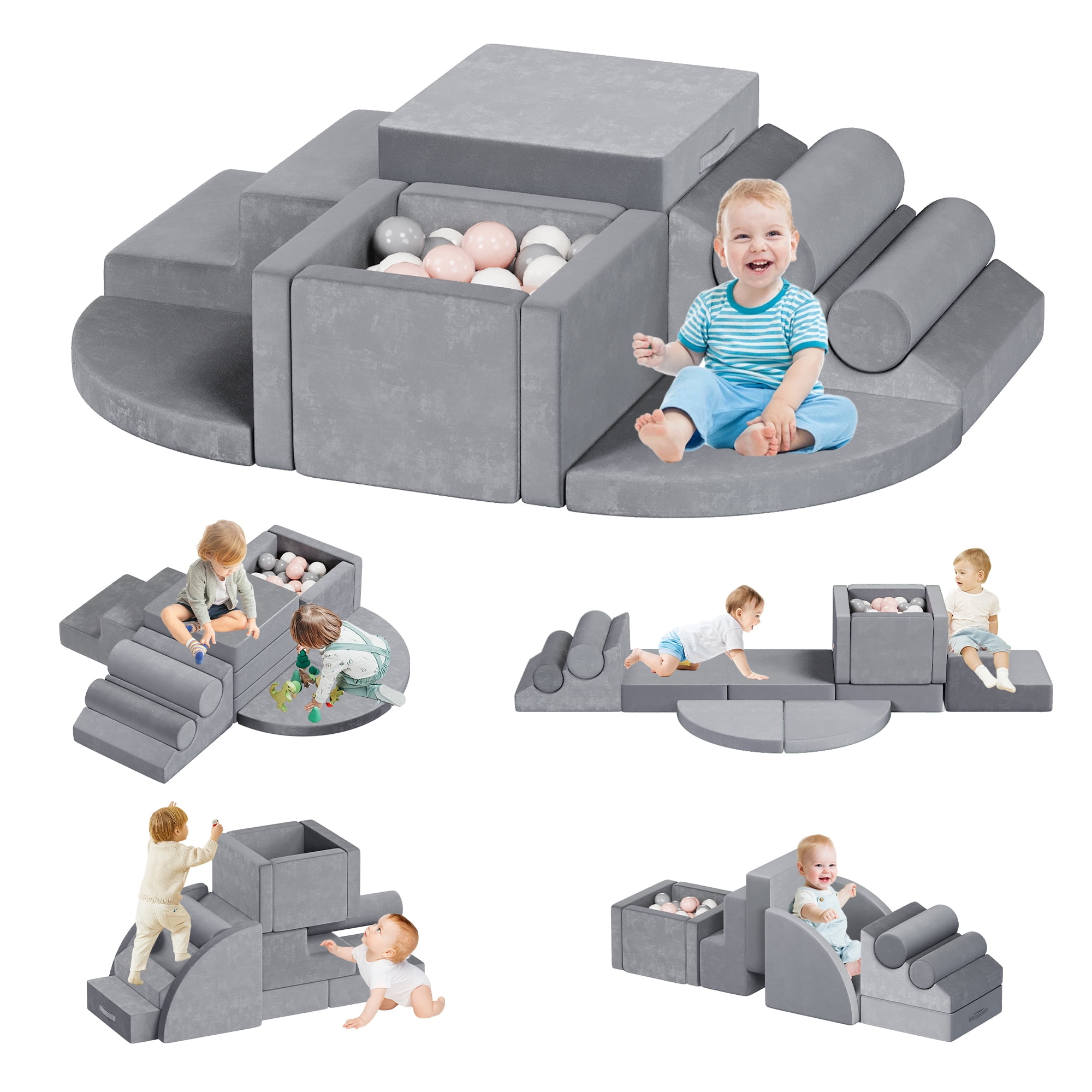 Advwin 12 Pcs Foam Climbing Blocks Set with Ball Pit for Toddlers, Soft ...