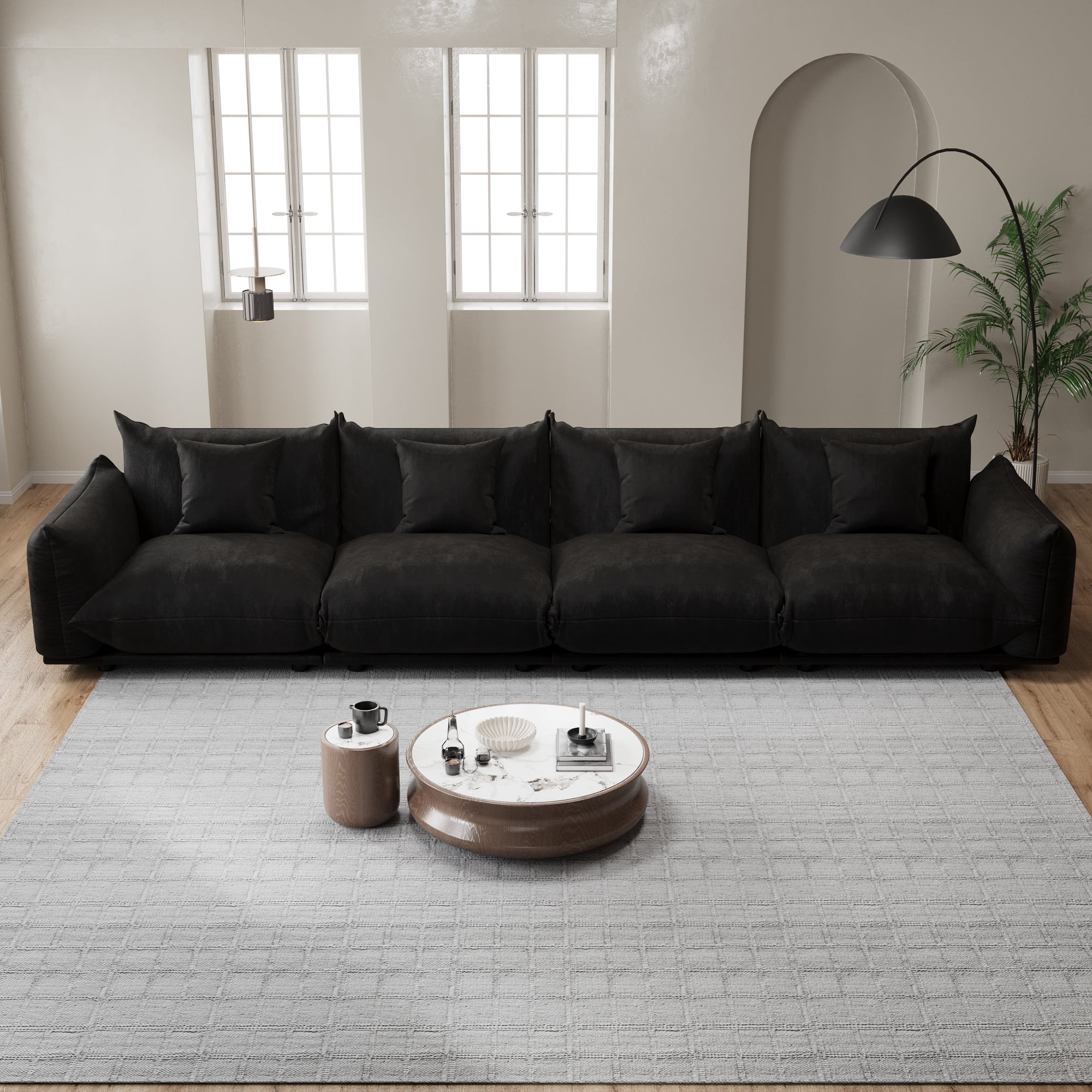 Advwin 136" 4-Seater Modular Sectional Sofa, Modern Oversized Cloud Couch with Thick Cushions for Living Room, Bedroom, Apartment, Small Spaces, Black