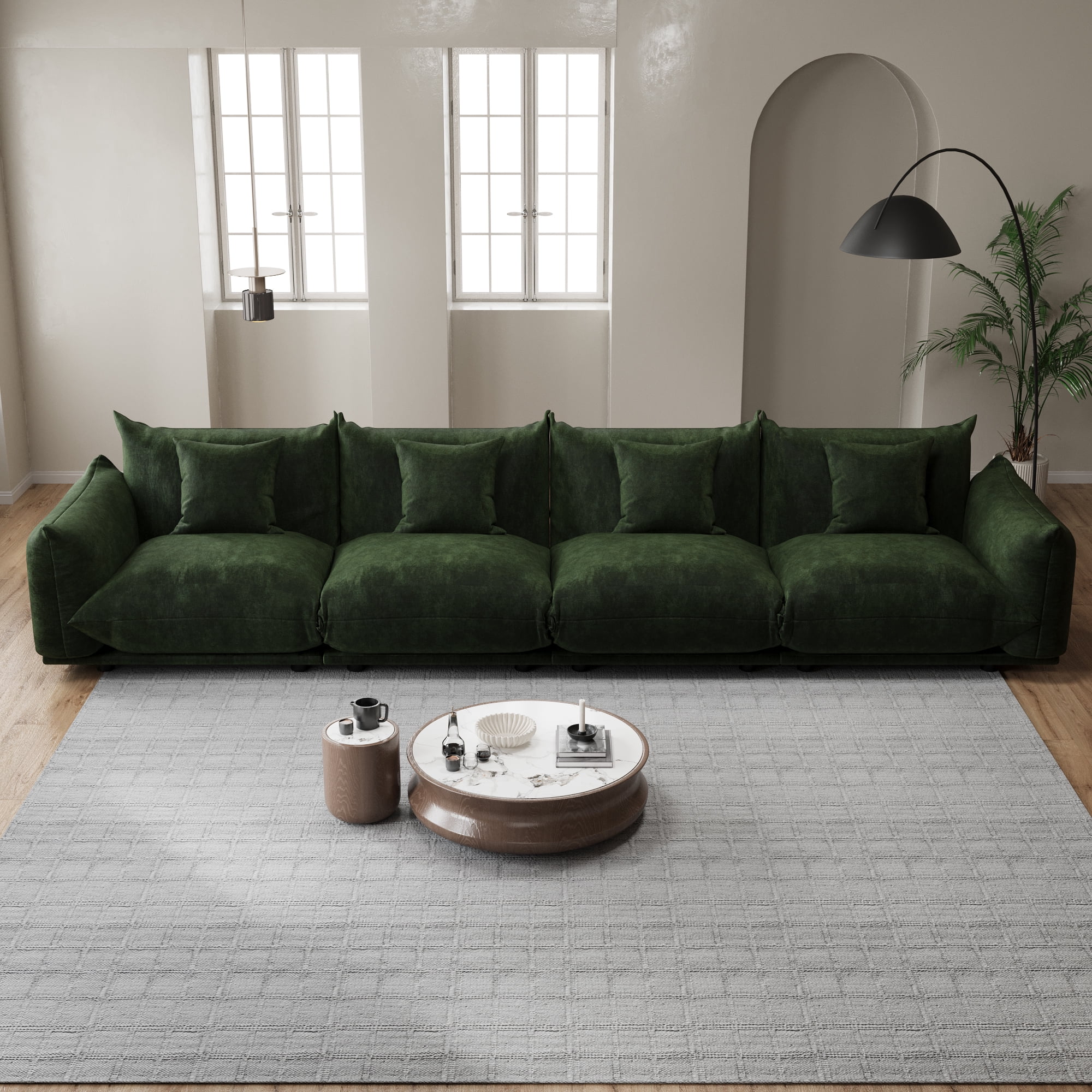 Advwin 136" 4-Seater Modular Sectional Sofa, Modern Oversized Cloud Couch with Thick Cushions for Living Room, Bedroom, Apartment, Small Spaces, Green