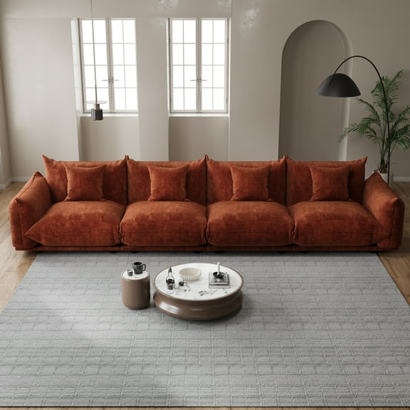 Advwin 136" 4-Seater Modular Sectional Sofa, Modern Oversized Cloud Couch with Thick Cushions for Living Room, Bedroom, Apartment, Small Spaces, Orange