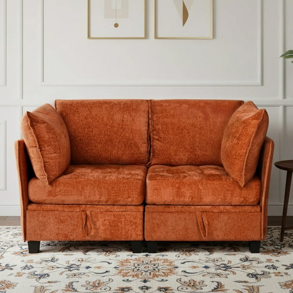 Advwin Oversized Loveseat Modular Sectional Sofa with Storage Under Each Seat, Extra Deep Chenille Comfy Couch for Living Room, Orange