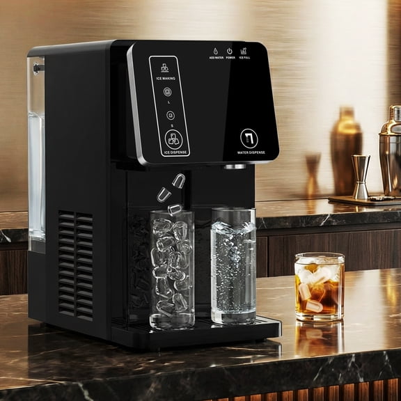 Advwin 2-in-1 Ice Maker with Water Dispenser, Bullet Ice Maker Countertop, Dual Ice Sizes, 3.5L Water Tank, 33 lbs /24H, Ice Ready in 6 Minutes