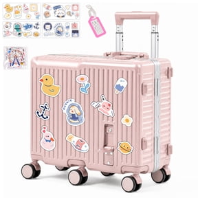 Advwin 20" Kids Ride On Suitcase with 6 Spinner Wheels, Foldable Magnetic Footrest & Adjustable Handle, Lightweight Carry on Hardshell Travel Luggage with Lock for Boys Girls, Pink