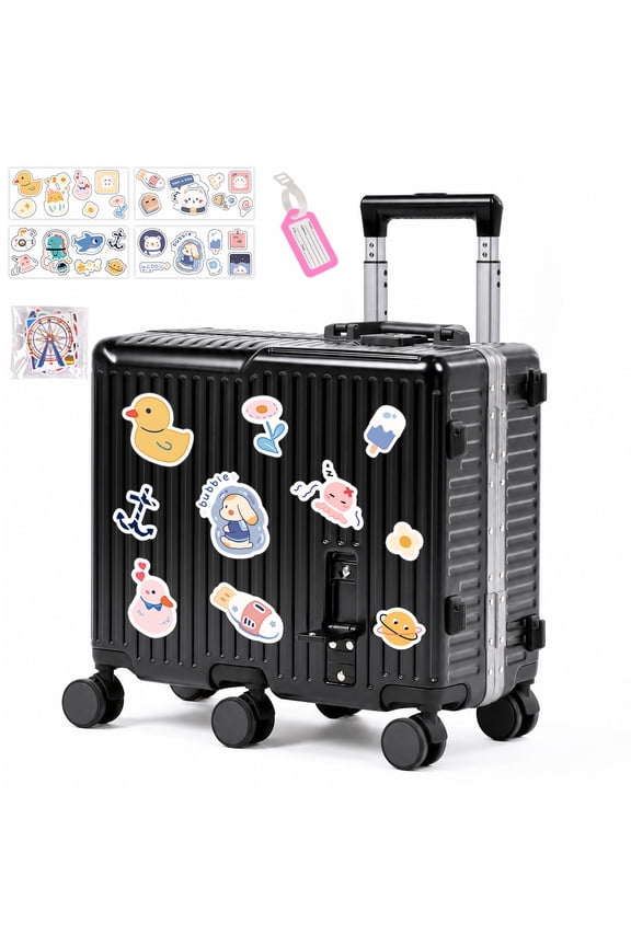 20" Kids Ride On Suitcase with 6 Spinner Wheels, Foldable Magnetic Footrest & Adjustable Handle, Lightweight Carry on Hardshell Travel Luggage with Lock for Boys Girls, Black