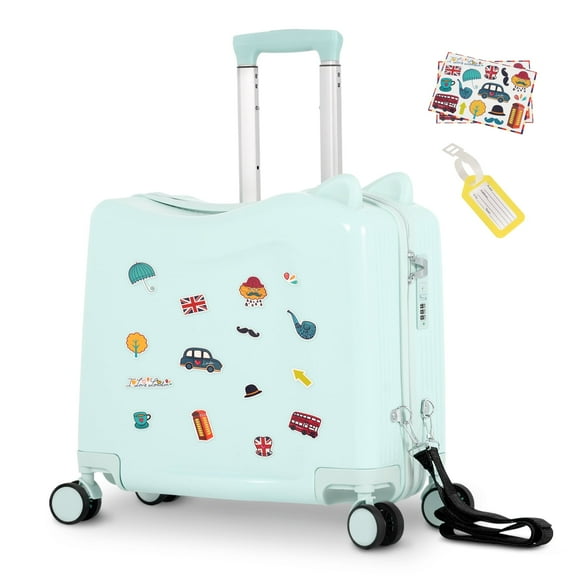 Advwin 20" Ride on Hardshell Suitcase with Spinner Wheels for Kids, Lightweight Trolley Luggage with Carry Strap, Carry on Travel Luggage with Lock, Mint Green