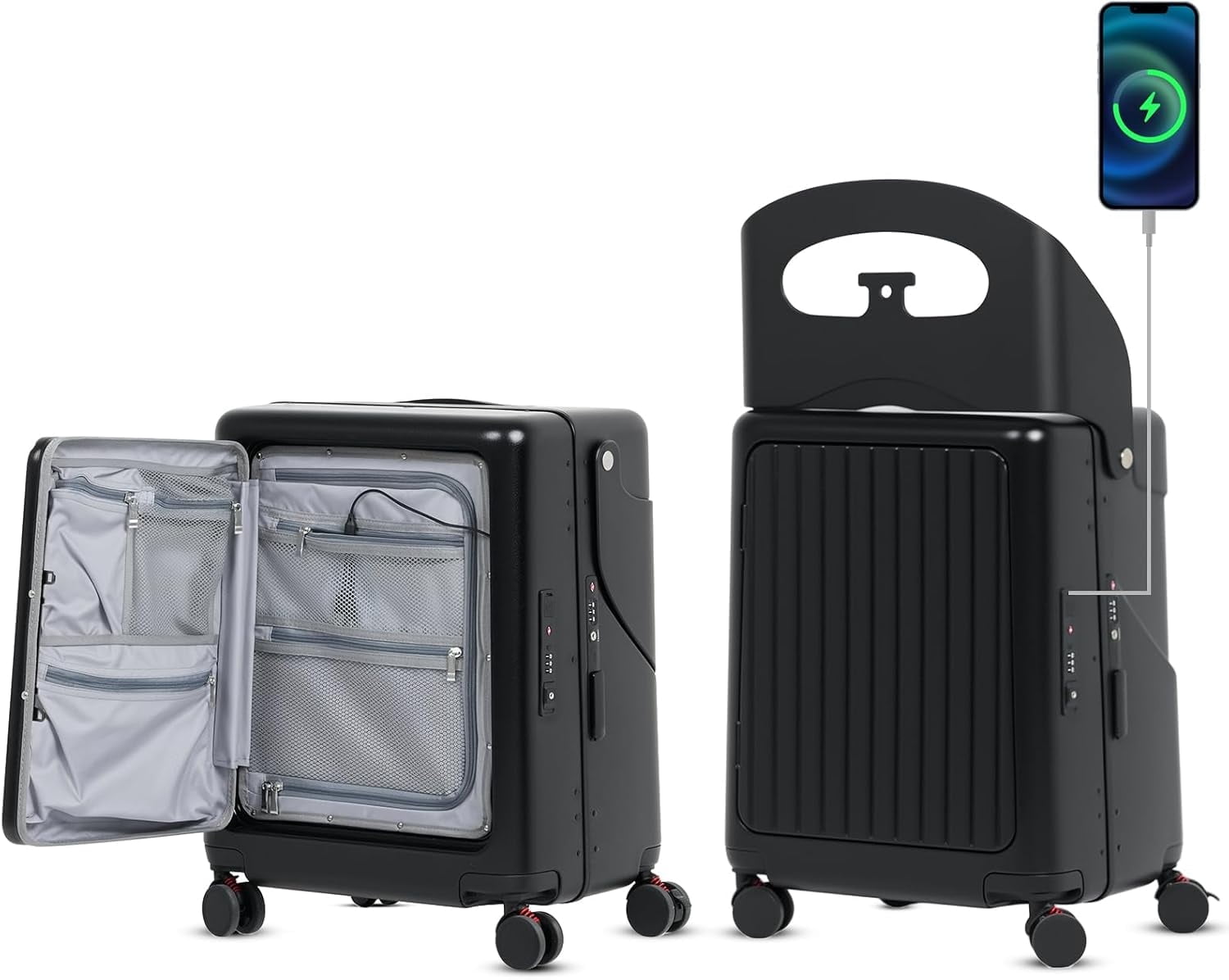 Advwin 22" Multifunctional Hardshell Ride On Suitcase with Front Opening, Child Seat, USB Port, TSA Lock & 4 Spinner Wheels, Black