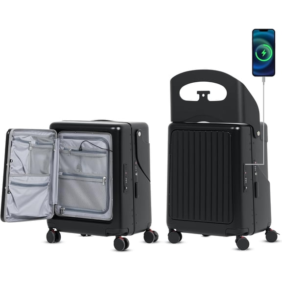 Advwin 22" Multifunctional Hardshell Ride On Suitcase with Front Opening, Child Seat, USB Port, TSA Lock & 4 Spinner Wheels, Black