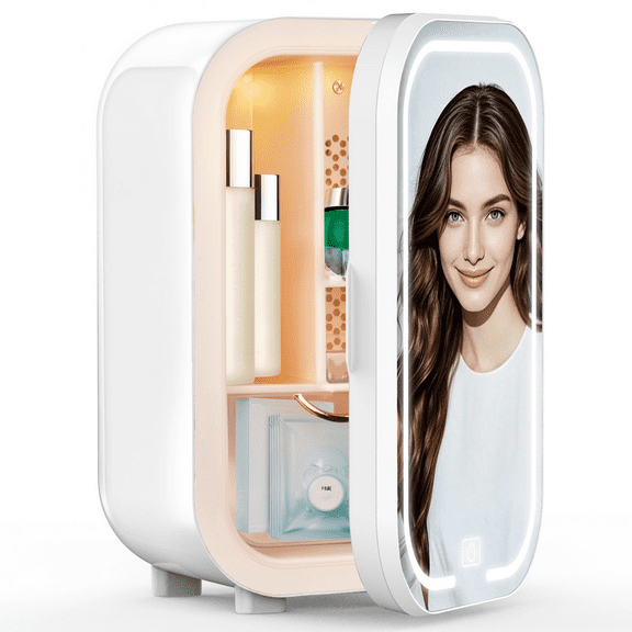 Advwin 22L Mini Skincare Fridge with Mirror, Personal Beauty Makeup Cosmetics Small Refrigerator for Bedroom, Dorm, White
