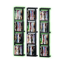 Advwin Wall-Mounted CD DVD Storage Rack with RGB Light Strip, Set of 3 Metal Floating Shelves with Hooks, Versatile Media Organizer for Movies, Video Games, Books & More