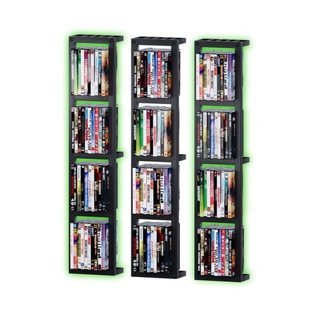 Advwin Wall-Mounted CD DVD Storage Rack with RGB Light Strip, Set of 3 Metal Floating Shelves with Hooks, Versatile Media Organizer for Movies, Video Games, Books & More