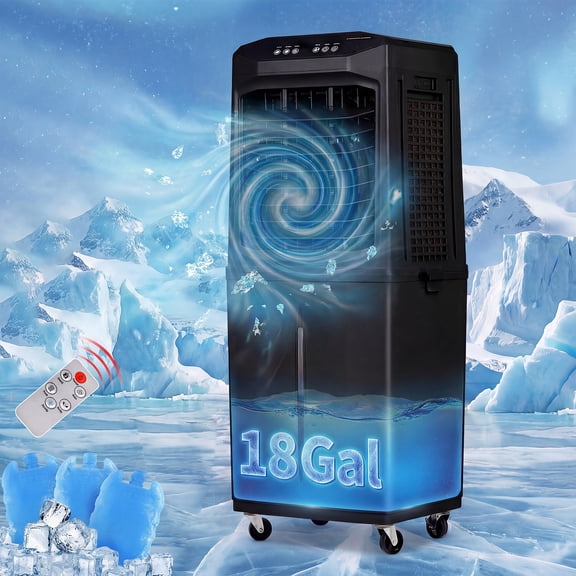 Advwin 3-in-1 Evaporative Cooler,3300 CFM with 18 Gallon Water Tank Swamp Cooler,12H Timer, Foldable Design and Remote Control,3 Wind Speeds for Outdoor Indoor Use