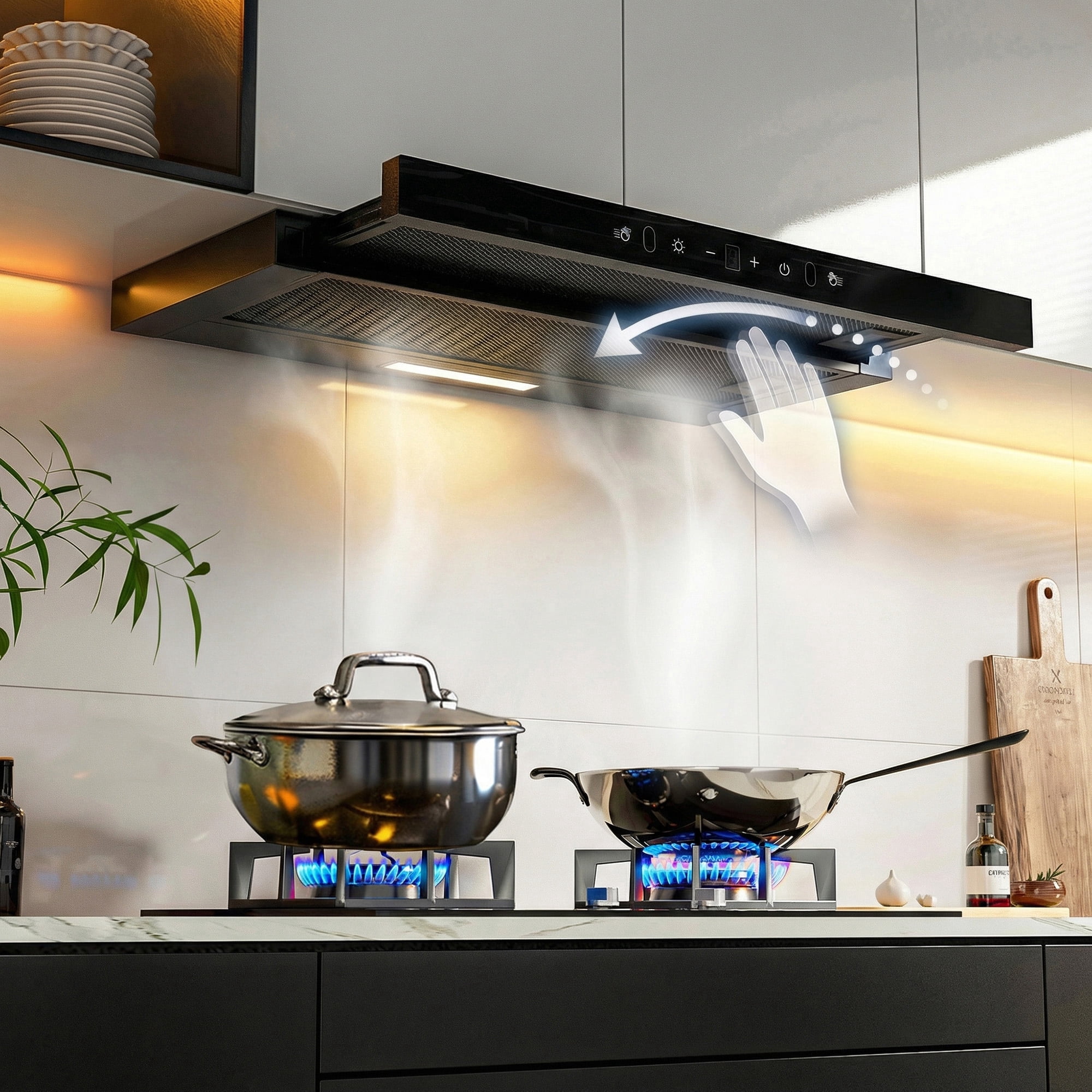 Advwin 30 Inch Range Hood Under Cabinet, 750 CFM Kitchen Vent Hood, Gesture & Touch Control, Black
