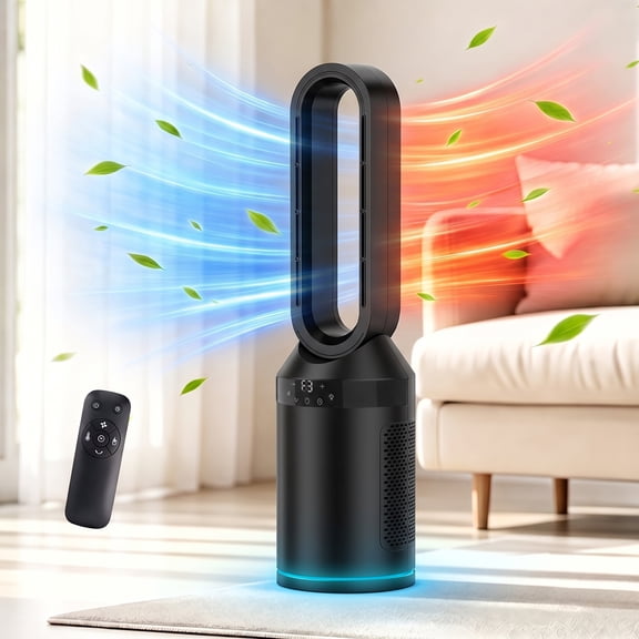 Advwin 32” Bladeless Tower Fan Space Heater Combo with Remote, 1500W, Black