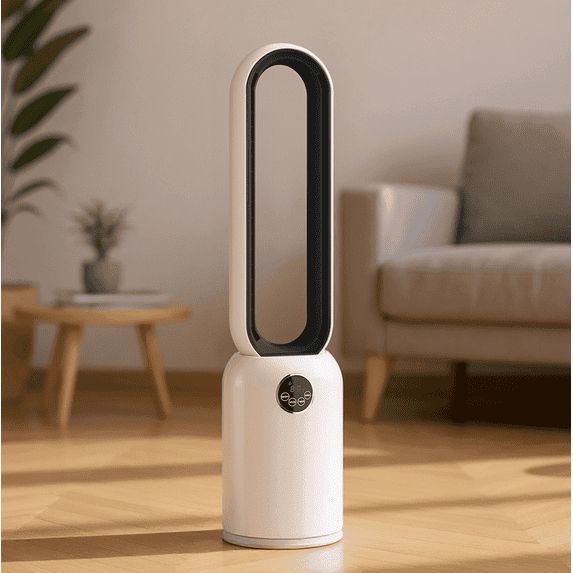 Advwin 35" Bladeless Tower Fan with Remote, 26ft/s Standing Floor Fan, 90° Oscillation, 24 Speeds, 12H Timer, Quiet Cooling Air Circulator for Bedroom, White+Black