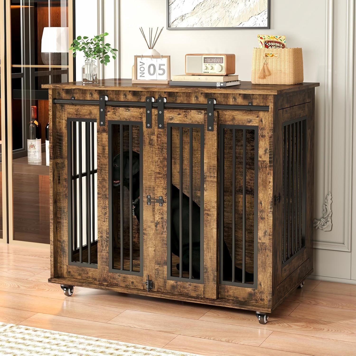 Picture of Wooden Dog Crate Furniture Giantex Dog Crate Furniture With Storage ...