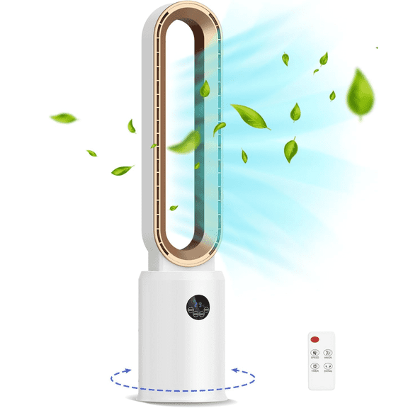 Advwin 38 Inch Bladeless Tower Fan, Quiet Cooling Air Circulator, Oscillating, 24 Speeds, 12H Timer, Gold