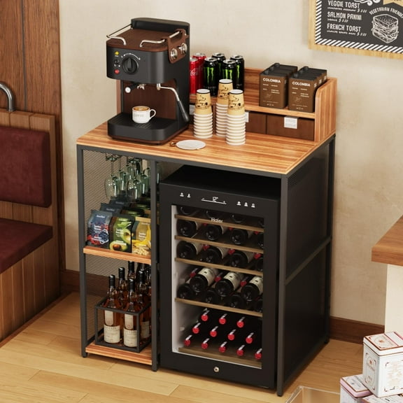 Advwin 4-Tier Mini Fridge & Microwave Oven Stand, Adjustable Kitchen Bakers Rack, Industrial Style Freestanding Utility Storage Shelf for Living Room, Dorm, Office, Bar, Natural