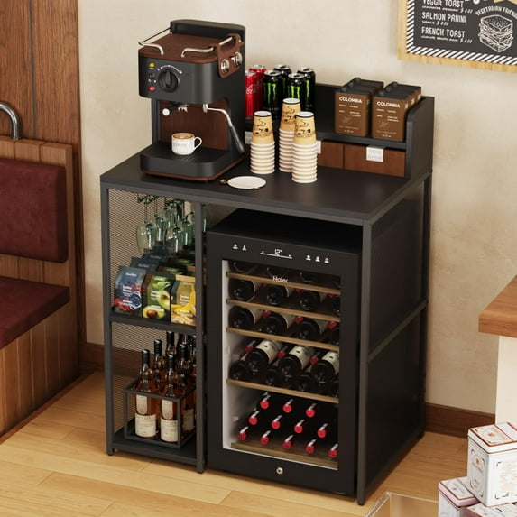 Advwin 4-Tier Mini Fridge Stand, Adjustable Kitchen Bakers Rack, Industrial Style Freestanding Utility Storage Shelf for Living Room, Dorm, Office, Bar, Gray