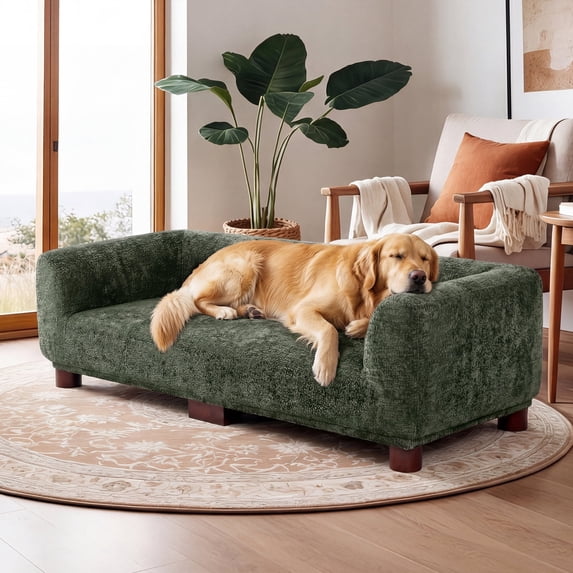 Advwin 47" Dog Sofa for Medium & Large Dogs, Elevated Chenille Dog Bed with Backrest, Armrests & Legs, Comfortable Indoor Pet Couch Bed, Dark Green
