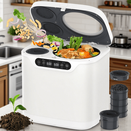 Advwin 4L Electric Composter for Kitchen, Indoor Compost Bin, 2 Detachable Carbon Filter, Auto-Cleaning