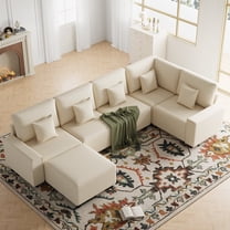 Advwin 5-Seater Oversized Corduroy Sectional Sofa with Ottoman, Comfy U-Shaped Cloud Modular Couch with Extra-Deep Seating & Removable Covers, Convertible Sleeper Sofa for Living Room, Beige