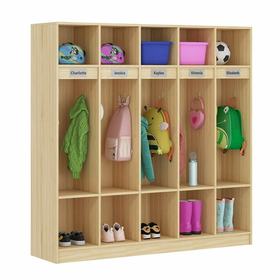 Advwin 5-Section Classroom Coat Locker with 10 Cubbies and Hooks, Wooden Lockers for School, Home, Nursery, Daycare