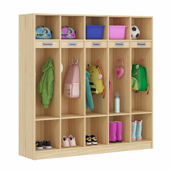 Advwin 5-Section Classroom Coat Locker with 10 Cubbies and Hooks, Wooden Lockers for School, Home, Nursery, Daycare