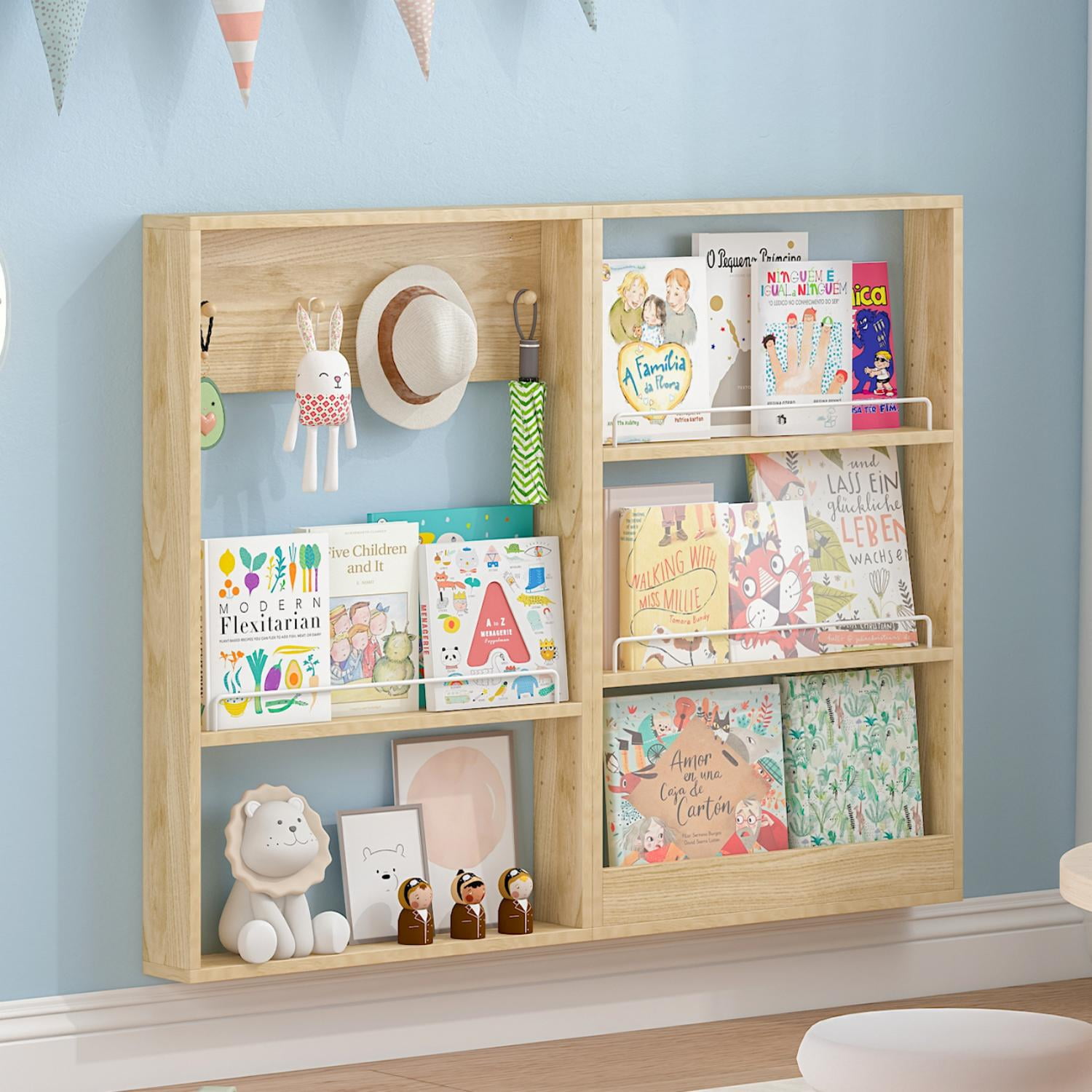 Advwin 5Tier Wall Mounted Kids Bookshelf with Adjustable Shelves — free download