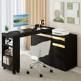 thumbnail image 1 of Advwin 53" Rotating L-Shaped Computer Desk with LED Light, Storage Cabinet, Drawer & Shelves, Modern Study Writing Table, Home Office Bedroom Workstation for Small Space, Black, 1 of 9