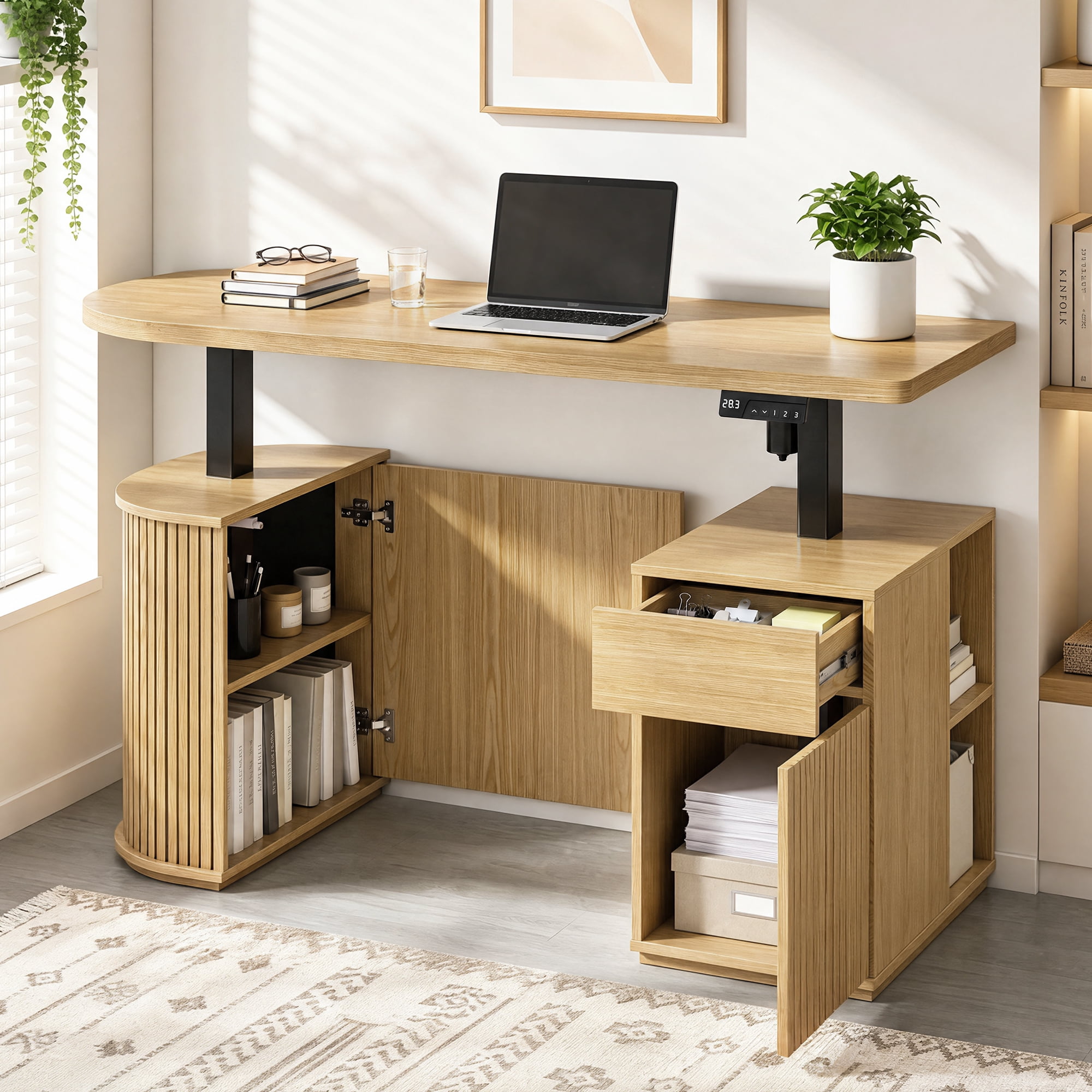 Advwin 55" Electric Standing Desk with Storage, Height Adjustable ...