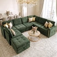 thumbnail image 1 of Advwin 126" U-Shaped Oversized Modular Sectional Sofa with Ottoman, Storage Under Each Seat & Gold Metal Accents, 7-Seater Modern Luxury Chenille Convertible Cloud Couch for Living Room, Dark Green, 1 of 14