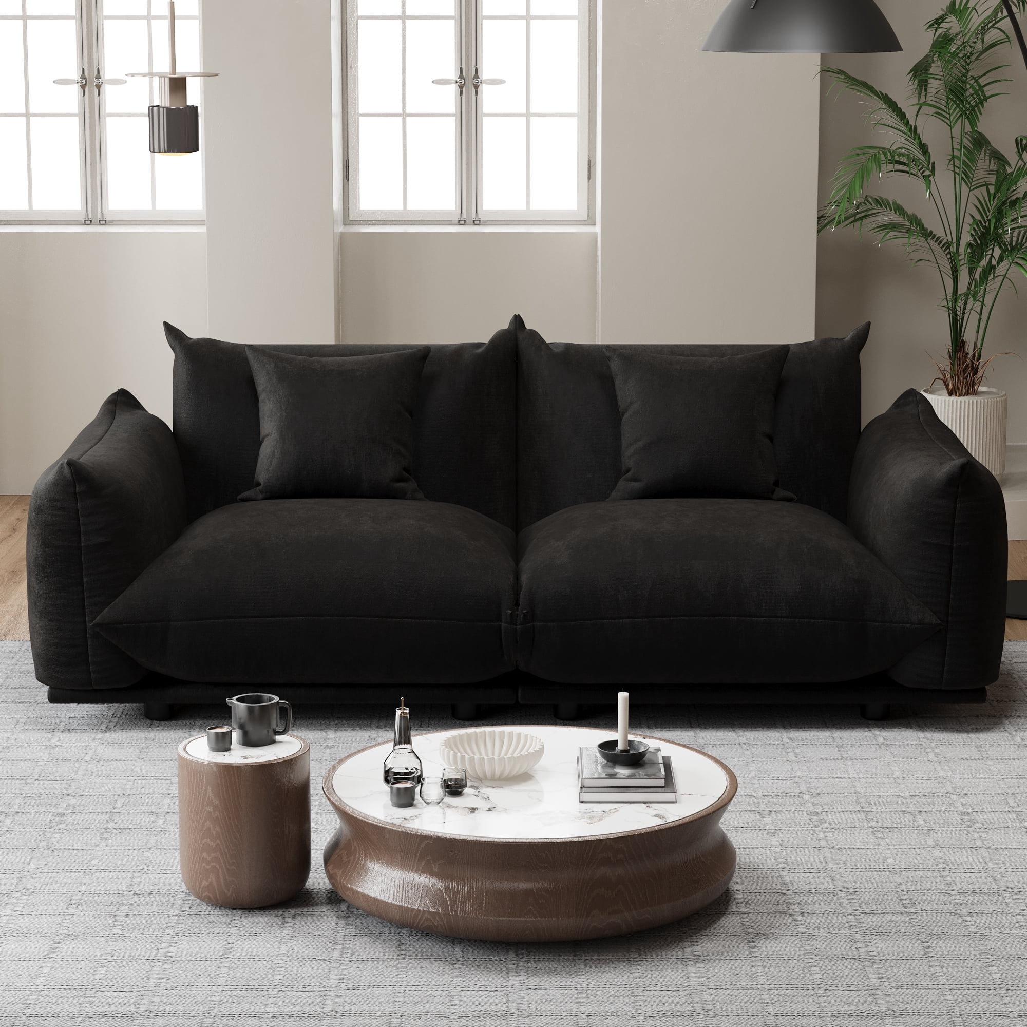 Advwin 75" Oversized Chenille Loveseat Sofa, Modern Cloud Couch with Thick Cushions for Living Room, Bedroom, Apartment, Small Spaces, Black