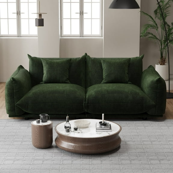 Advwin 75" Oversized Chenille Loveseat Sofa, Modern Cloud Couch with Thick Cushions for Living Room, Bedroom, Apartment, Small Spaces, Green