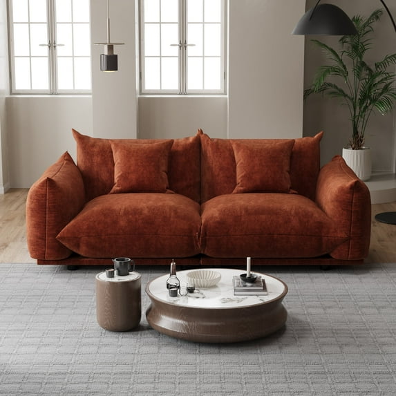 Advwin 75" Oversized Chenille Loveseat Sofa, Modern Cloud Couch with Thick Cushions for Living Room, Bedroom, Apartment, Small Spaces, Orange