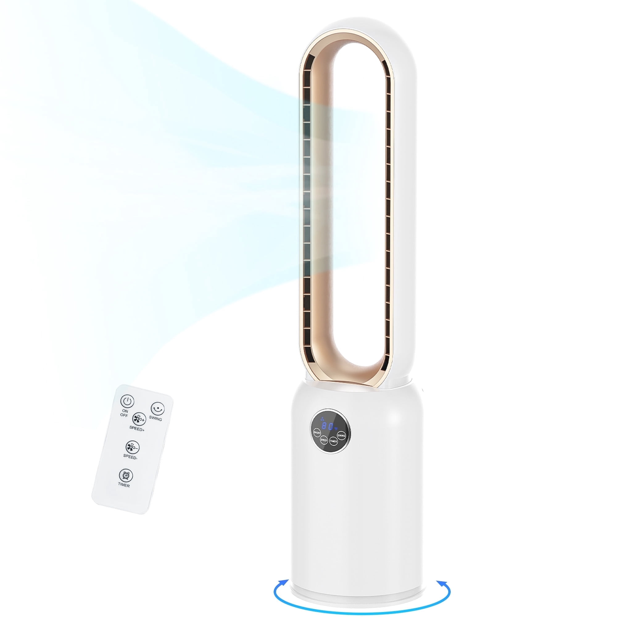 Advwin Bladeless Tower Fan 26ft/s Airflow, Cooling Air Circulator, 90° Oscillation, 24 Speeds, Gold