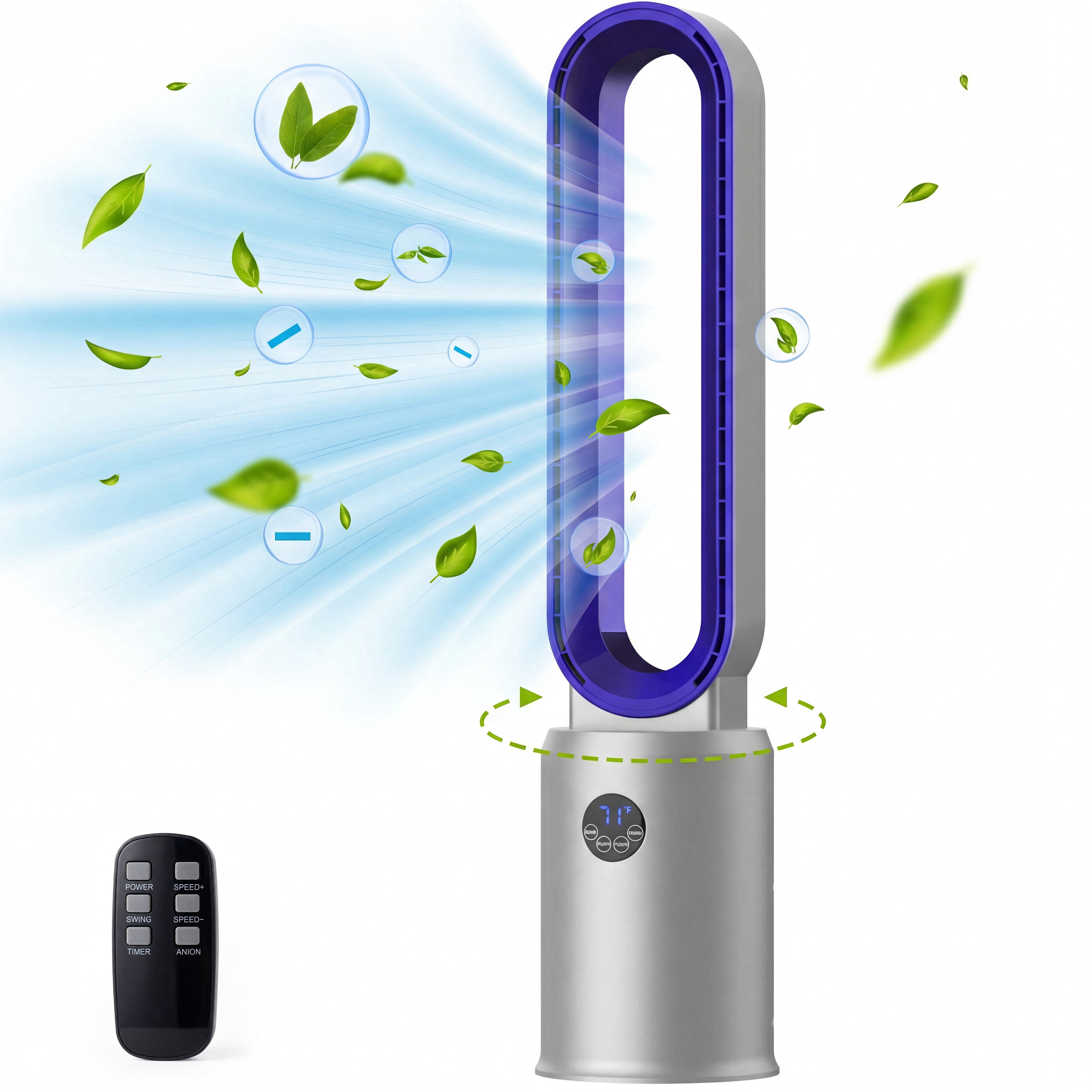 Advwin 38"Bladeless Tower Fan, Quiet Cooling Air Circulator with 60° Oscillation, 24 Speeds, Purple
