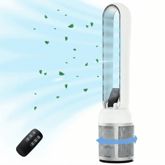 Advwin Bladeless Tower Fan, Quiet Cooling Air Circulator with 60° Oscillation, 24 Speeds, White+Silver