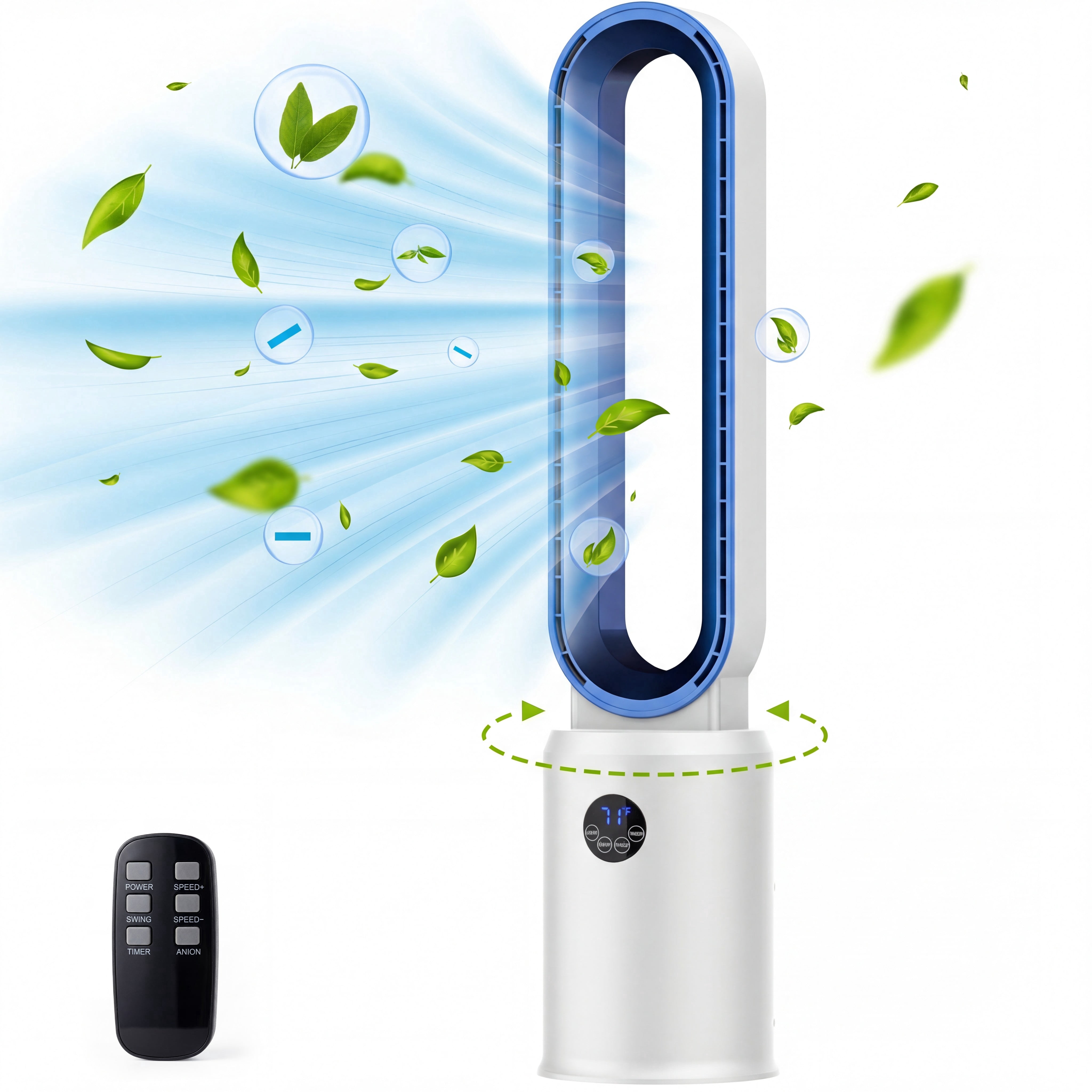 Advwin 38"Bladeless Tower Fan, Quiet Cooling Air Circulator with 60° Oscillation, 24 Speeds, White