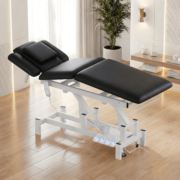 Advwin Electric Massage Table with Dual Motors, Height & Lumbar Adjustable Spa Bed with Remote and Foot Pedal Control, Professional Therapy Bed for Salon, Spa, Clinic Use, Black