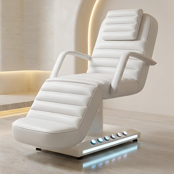 Advwin Electric Massage Table with LED Light & Foot Control, Adjustable Spa Bed for Tattoo, Waxing & Lash Extensions, Removable Headrest & Armrests, White