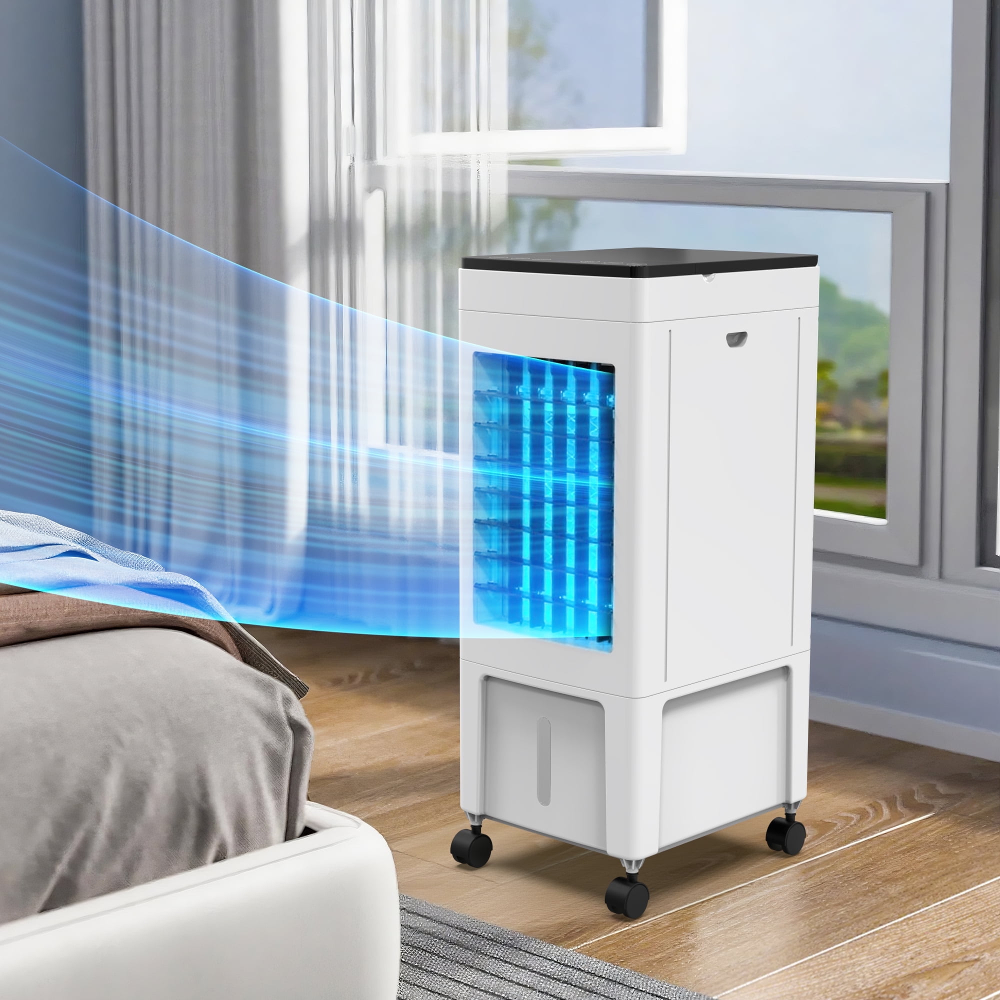 Advwin 3-In-1 Windowless Portable Air Conditioner,Evaporative Cooler Fan with 2 gal Tank, 3 Speeds, Remote, White,3 Speeds，