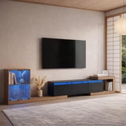 Advwin Extendable TV Stand for 75-110 TVs, Modern Adjustable Length TV Console with LED Light, Cabinet, 2 Drawers & Media Storage, Entertainment Center for Living Room Bedroom, Black+Rustic Brown
