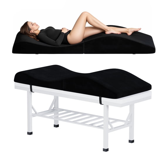 Advwin Foldable Foam Topper for Lash & Massage Beds, Adjustable Straps, Anti-Slip Bottom, Ergonomic Curved Massage Table Mattress Topper, Spa Bed Cushion for Beauty Salon & Spa, Black